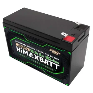 Himaxbatt 12V 8Ah LiFePO4 battery alternate front angle view