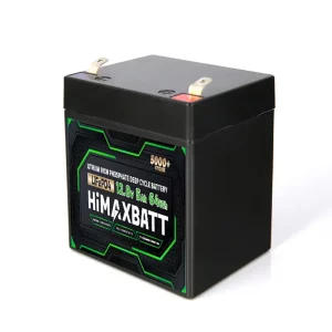 Himaxbatt 12.8V 5Ah 26650 LiFePO4 battery front left angle view