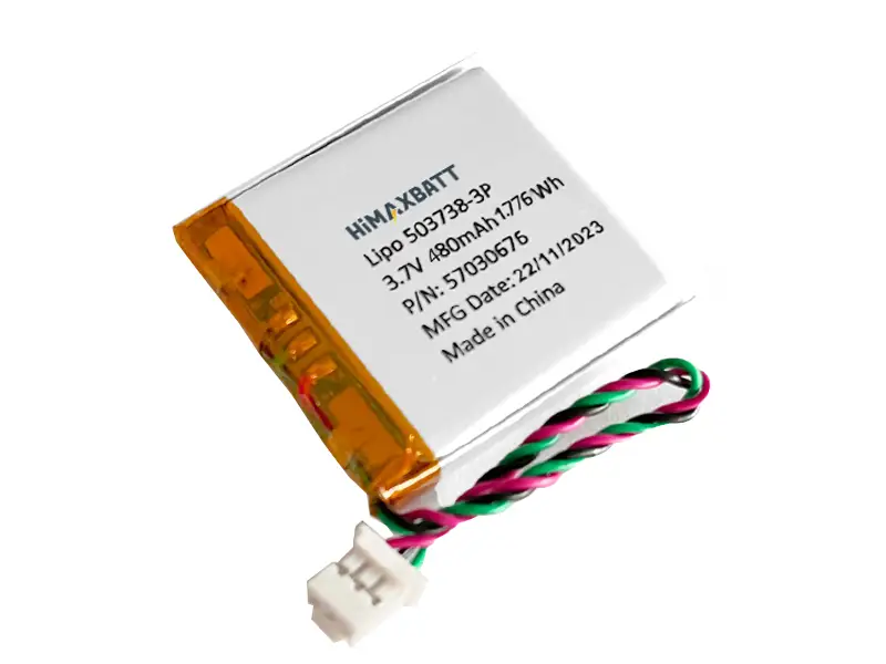 HiMAXBATT 3.7V 480mAh LiPo battery with twisted lead wires and connector