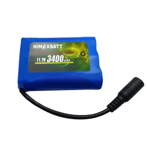 Himaxbatt 11.1V 3.4Ah 18650 Li-ion battery front flat view with connector
