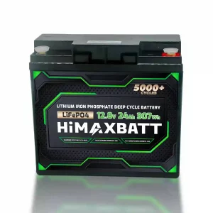 Himaxbatt 12.8V 24Ah LiFePO4 battery front angle view