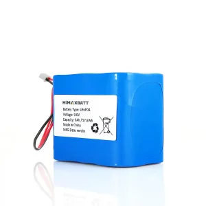HiMAXBATT 9.6V 6Ah LiFePO4 battery front angle view showing label