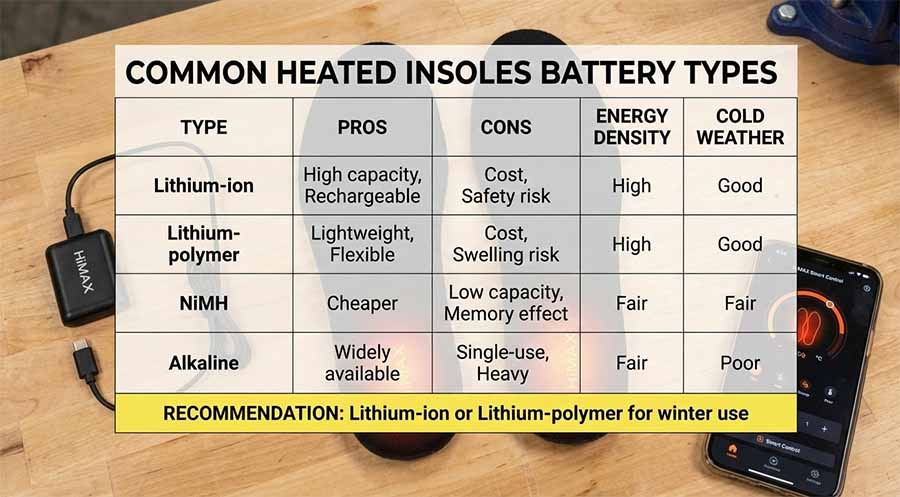 COMMON HEATED INSOLES BATTERY TYPES