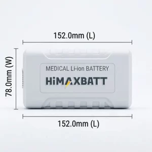 HiMAXBATT 14.8V 5200mAh 14500 medical battery pack, front view with dimensions