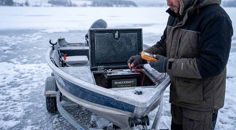 Checking Marine Battery In Snow