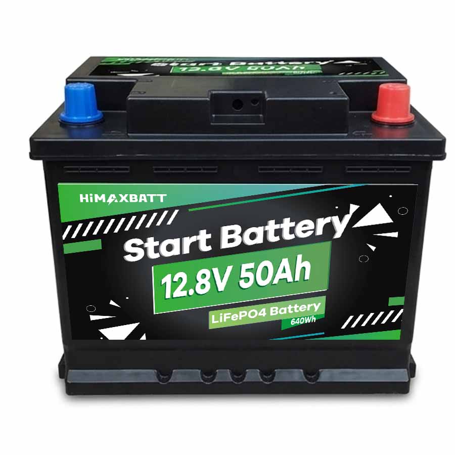 12V 50Ah Lifepo4 Starter Battery Black Case Front