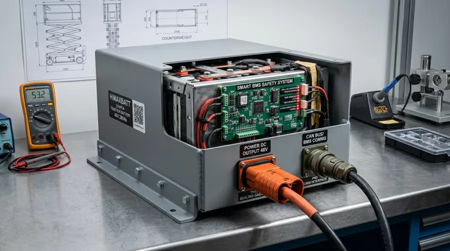 Waterproof IP67 industrial LiFePO4 battery pack with smart BMS protection for construction equipment