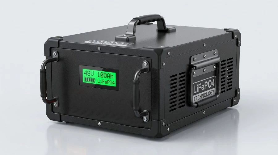 Heavy-duty 48V 100Ah LiFePO4 lithium battery pack for aerial work platforms with digital LED display