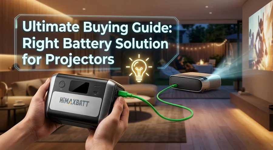HiMAXBATT portable battery power solution connected to a projector